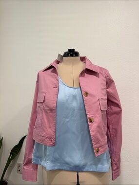 Ovi Pink Cropped Button Jean Jacket